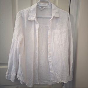 GAP Medium White Button- Up Shirt - 55% Linen